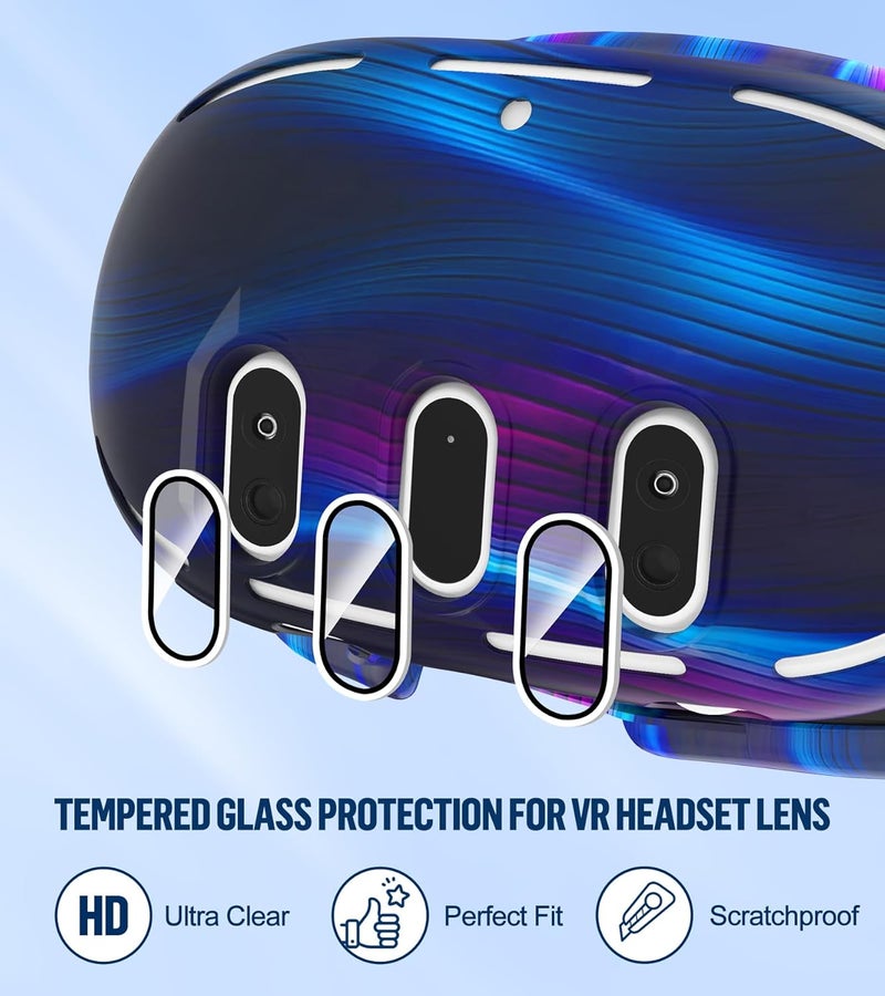 YRXVW Silicone Cover Set Compatible with Oculus/Meta Quest 3, Touch Controller Grips Cover, VR Shell Cover, Facial Interface Cover, Protective Lens Cover, Tempered Glass Lens Caps (Aurora Blue) - Image 2